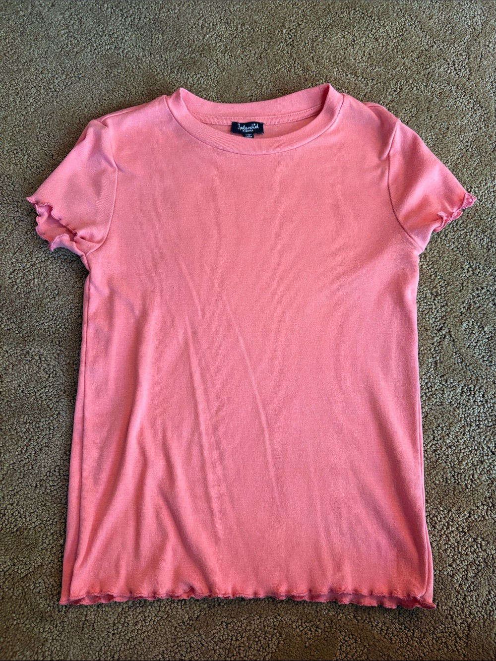 Coral Lettuce-Edge Short Sleeve Tee